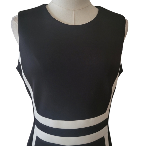 Calvin Klein Black & White Sleeveless Scuba Sheath Dress Size 8 - Picture 3 of 6